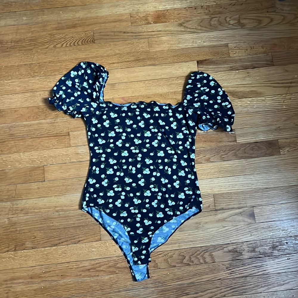 Square Neck Navy blue Short Sleeve Body Suit
